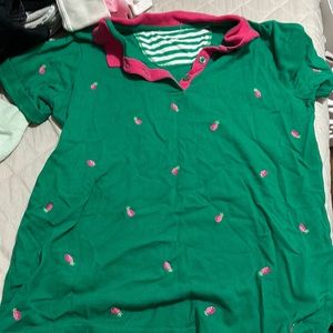 Green and hot pink oversized colored polo button shirt with pink pinapples